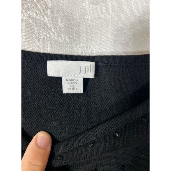 J Jill Sweater XL PETITE Black Studded Sparkle Wool Blend Long Raglan - Picture 7 of 11